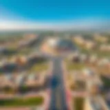 A stunning aerial view of Al Jurf Ghantoot showcasing its modern architecture and lush landscapes