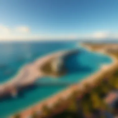 Aerial View of Bluewaters Island Aerial shot capturing the vibrant leisure spots and beach areas on Bluewaters Island