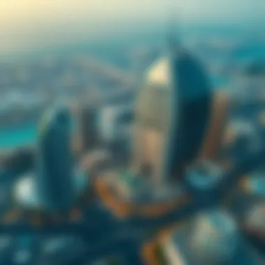 Aerial view of Dubai featuring Bugatti buildings in the skyline