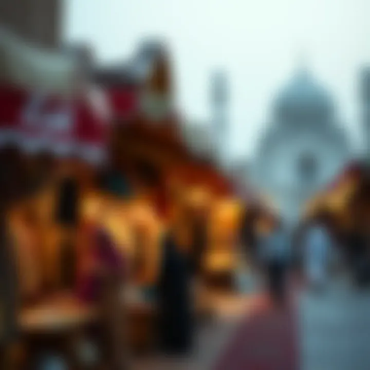 A vibrant market showcasing traditional Eid garments and accessories