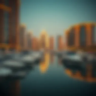 Dubai Marina Scene Luxurious marina filled with yachts and upscale dining options