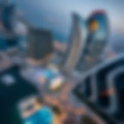 Aerial view of Jumeirah Bay Tower X3 showcasing its unique architectural design