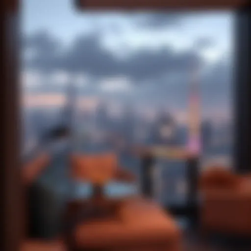 Luxurious penthouse balcony view overlooking Dubai skyline