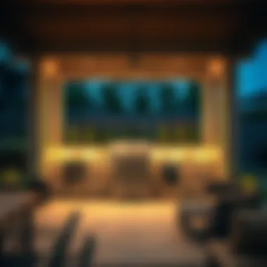 Artistic enhancements and lighting around a barbecue area