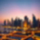 Dubai Marina Skyline at Dusk Stunning skyline view of Dubai Marina at dusk