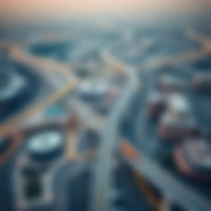 Aerial view of the Dubai Metro network with surrounding urban development.