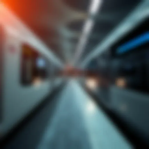 Dubai Metro train in motion showcasing its sleek design.