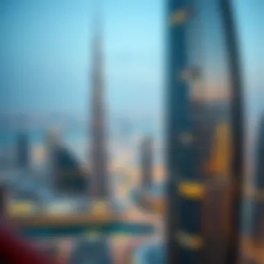 Panoramic View of Dubai Skyline Panoramic view of Dubai skyline featuring both towers prominently