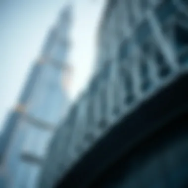 Close-up of the architectural details on the facade of Dubai World Trade Center