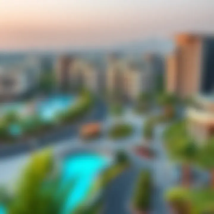 A panoramic view of Al Barsha showcasing modern architecture and lush greenery.