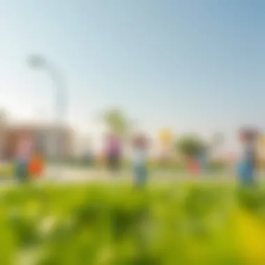 A vibrant community park in Al Heerah filled with families enjoying recreational activities