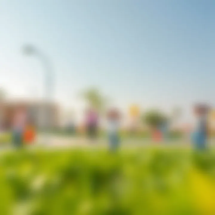 A vibrant community park in Al Heerah filled with families enjoying recreational activities