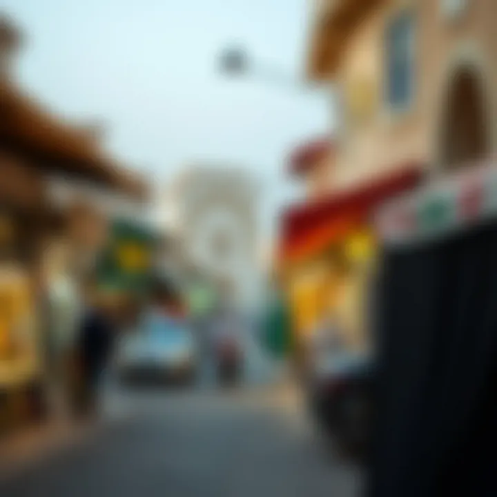 A bustling marketplace in Al Heerah featuring local shops and dining options