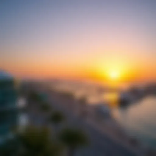 A panoramic view of Al Majaz waterfront at sunset