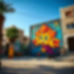A vibrant street art mural in Al Quoz Camp