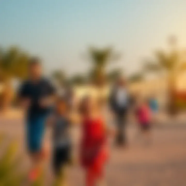 Vibrant Community Life in Al Wasl Village Community park in Al Wasl Village filled with families enjoying outdoor activities