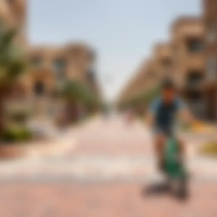 Vibrant community life in Al Zarrah featuring parks and recreational areas.