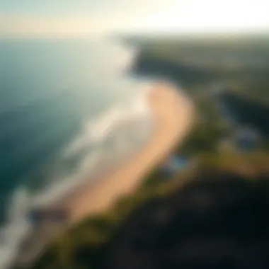 Aerial View of Coastal Beauty An aerial view of a beach showing its natural beauty and surroundings.