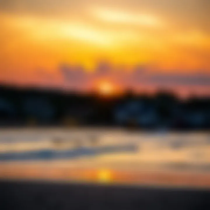 Picturesque Sunset Over the Shore A picturesque sunset over a tranquil beach setting.