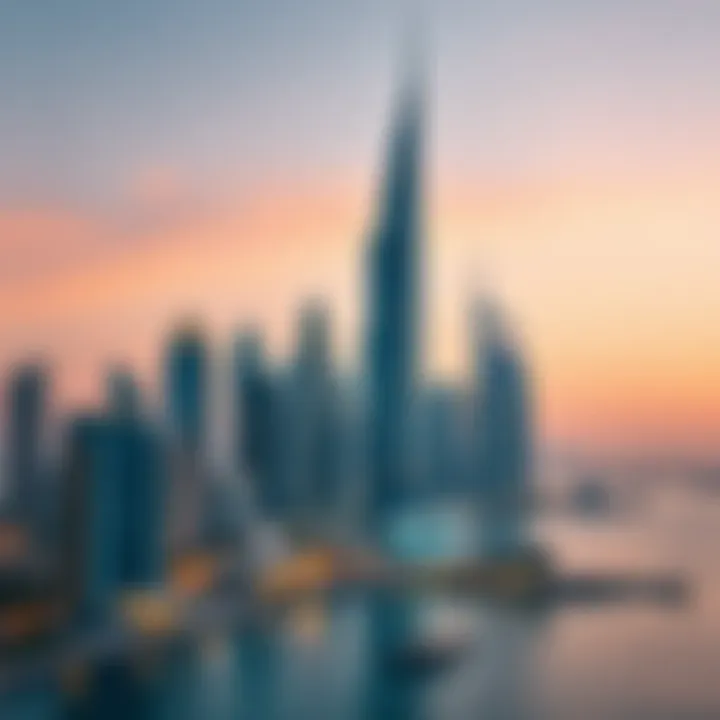 A panoramic shot of Dubai's skyline featuring Blue Bay Tower