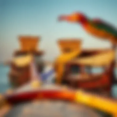 Historical context depicted through traditional dhows on Dubai Creek.