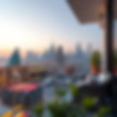 View from a serviced apartment balcony overlooking Dubai skyline
