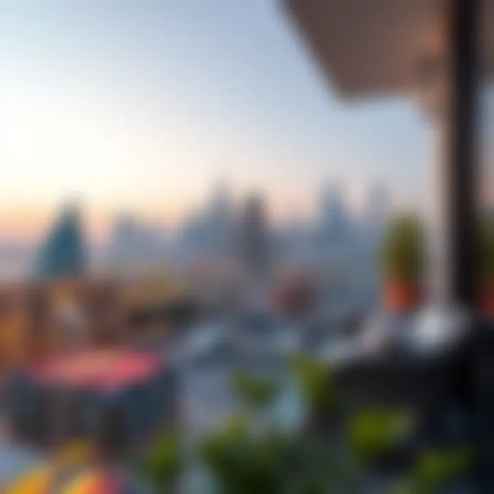 View from a serviced apartment balcony overlooking Dubai skyline