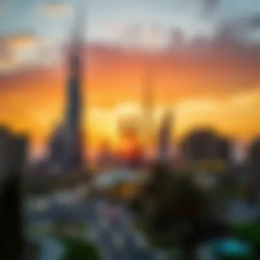 Emaar Skyline at Sunset Stunning view of Emaar's skyline developments at sunset