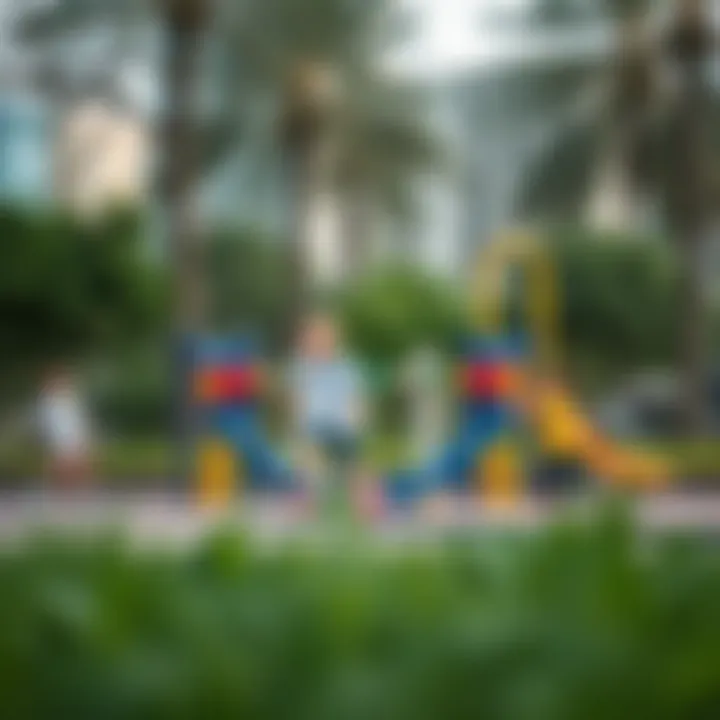 Children playing in the park's playground area surrounded by nature