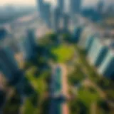Aerial view of Jumeirah Lakes Towers Park showcasing its lush greenery