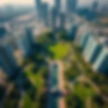 Aerial view of Jumeirah Lakes Towers Park showcasing its lush greenery