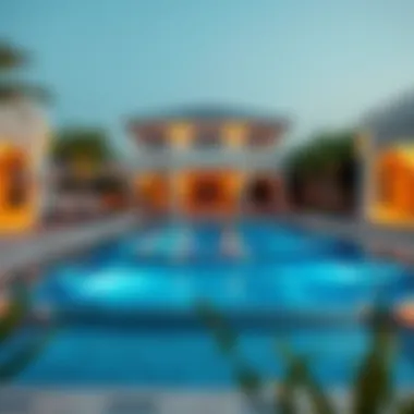 Lavish Poolside Retreat in Luxury Residence Luxurious swimming pool area with exquisite landscaping