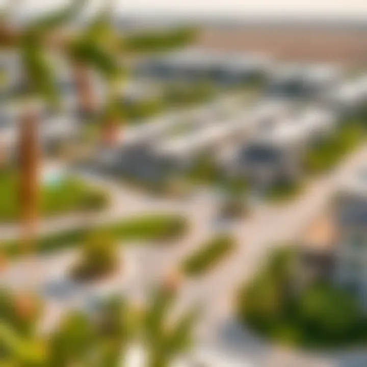 Panoramic view of Al Khail Gate community highlighting green spaces