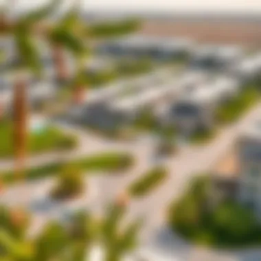 Vibrant Community Spaces in Al Khail Gate Panoramic view of Al Khail Gate community highlighting green spaces