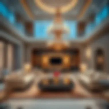 Opulent Living Room Design in Platinum Residences Luxurious interior design of a living room in a Dubai platinum residence