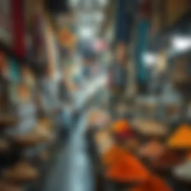 Colorful displays of spices and textiles available at Souk Deira