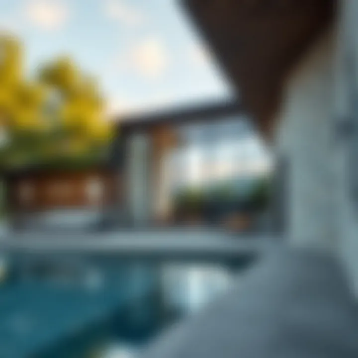 Sustainable building design with glass and stone elements