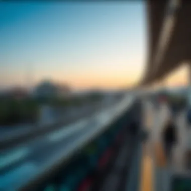 A panoramic view of a Dubai metro station bustling with commuters