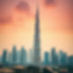 The iconic Burj Khalifa towering over the skyline of Dubai.