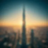 Stunning aerial view of Burj Khalifa showcasing its towering presence against the Dubai skyline