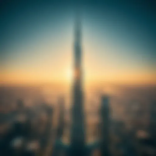 Stunning aerial view of Burj Khalifa showcasing its towering presence against the Dubai skyline