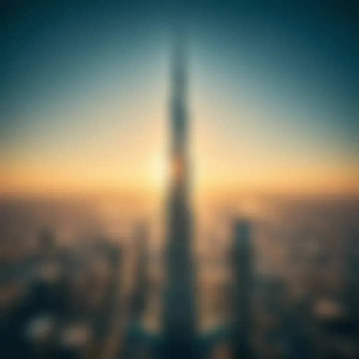 Aerial View of Burj Khalifa Stunning aerial view of Burj Khalifa showcasing its towering presence against the Dubai skyline