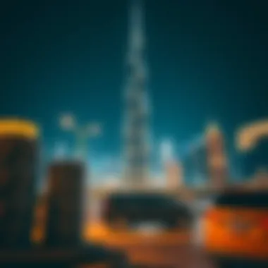 Burj Khalifa at Night Night view of Burj Khalifa illuminated, emphasizing its significance in Dubai's skyline
