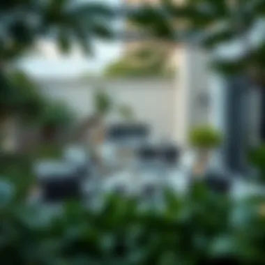 Stylish Outdoor Seating Area Stylish outdoor seating area surrounded by greenery