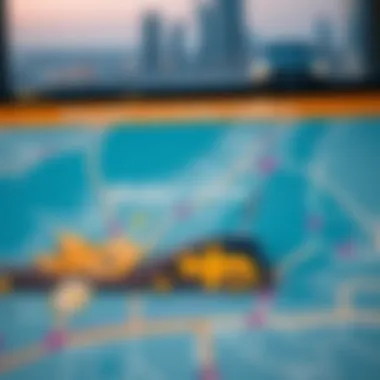 Map highlighting transportation routes to Dubai Opera