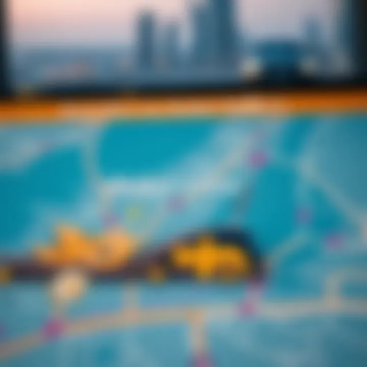 Map highlighting transportation routes to Dubai Opera