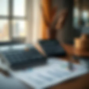 Calculator and financial charts illustrating budgeting for a visa