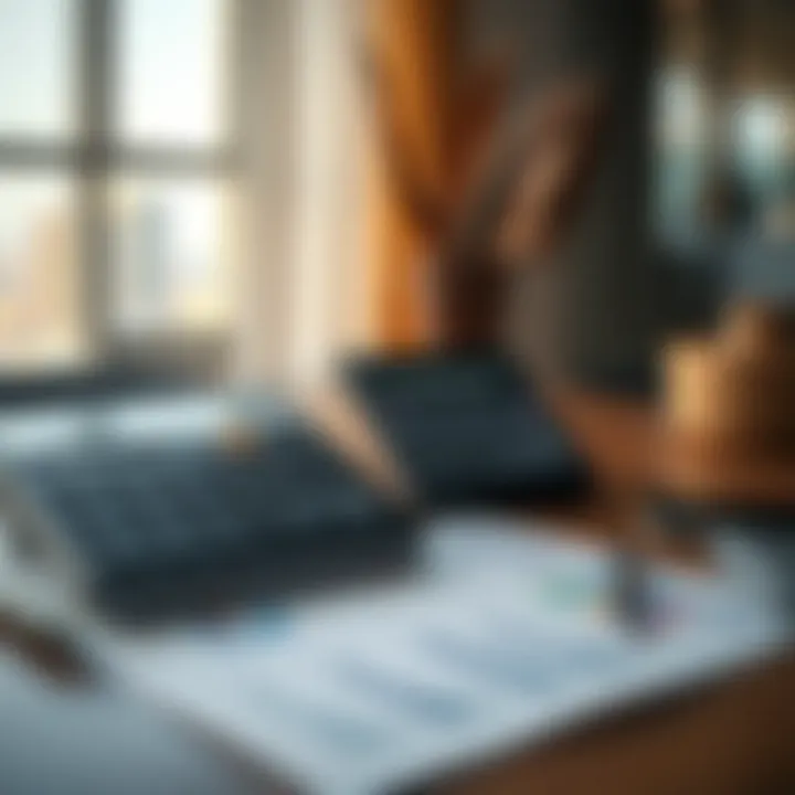 Calculator and financial charts illustrating budgeting for a visa
