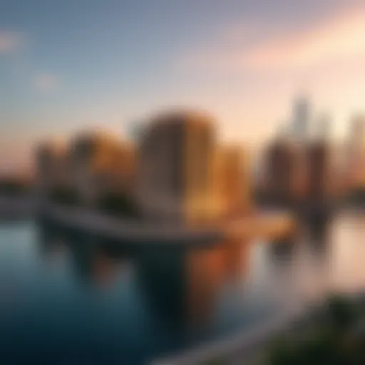 Architectural Elegance of Riverside Crescent Stunning view of Riverside Crescent's architecture against the Dubai skyline