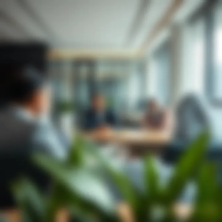 Business professionals discussing investment strategies in a modern office